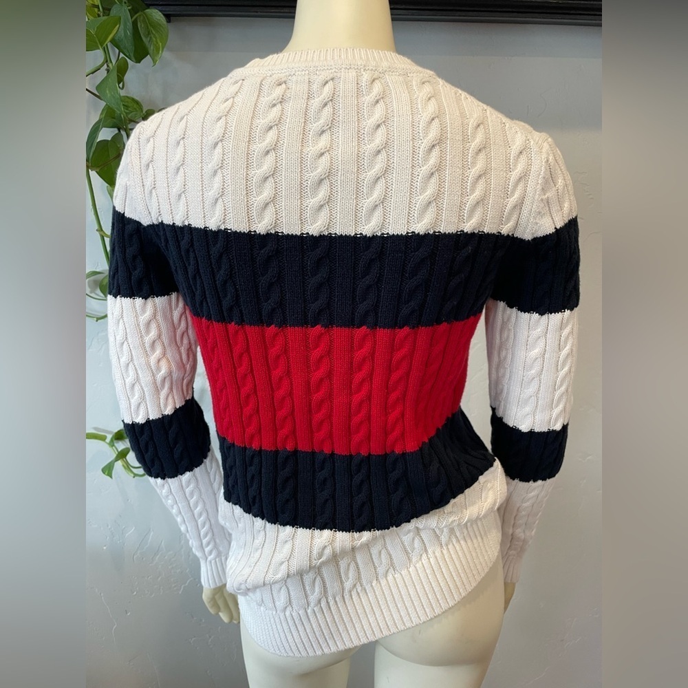 Pristine vintage Y2K, Tommy Hilfiger 100% cotton cable knit flag sweater size S - Picture 7 of 7